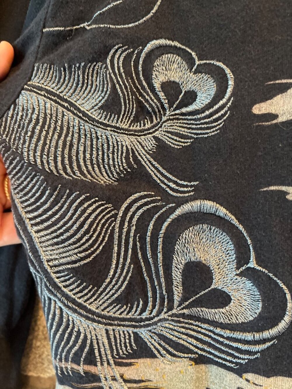 Nippon Blue Japanese Sakura & Dragon Print Long Sleeve Shirt Size M - Picture 7 of 9